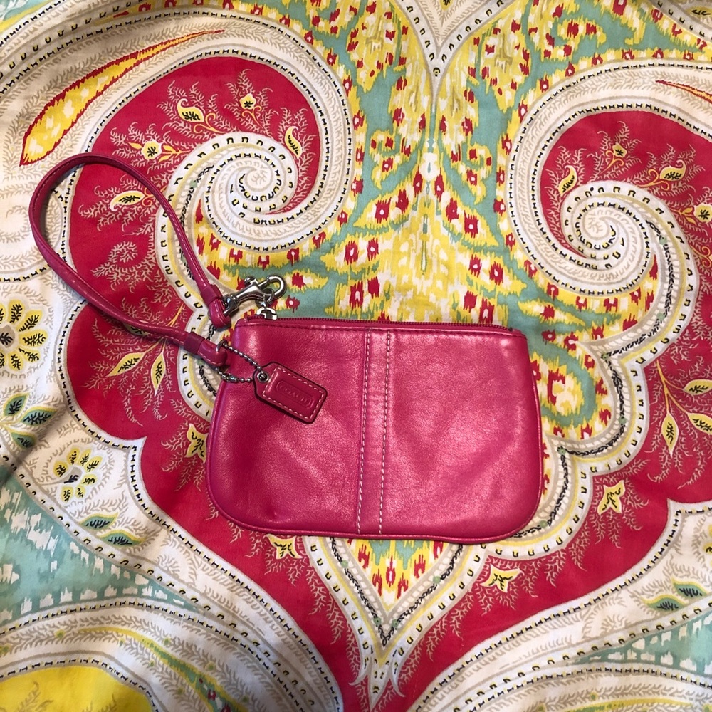 Pink leather Coach Wristlet